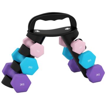 Sportnow Dumbbells Set With Storage Rack, 2 X 1kg, 2 X 2kg, 2 X 3kg, Pink