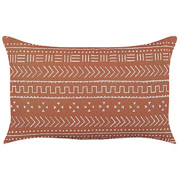 Decorative Cushion Orange Cotton 35 X 55 Cm Geometric Pattern Block Printed Boho Decor Accessories Beliani