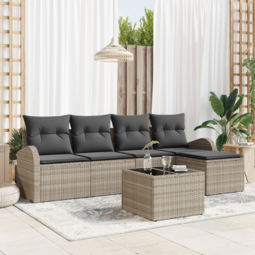 Vidaxl 6 Piece Garden Sofa Set With Cushions Grey Poly Rattan