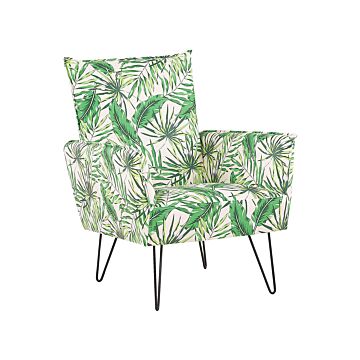 Armchair White With Green Fabric Leaf Pattern Metal Hairpin Legs Living Room Bedroom Accent Chair Beliani