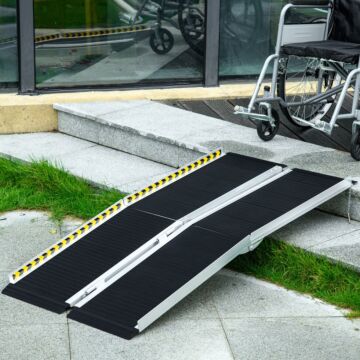 Homcom Wheelchair Ramp, 152l X 73wcm, 272kg Capacity, Folding Aluminium Threshold Ramp With Non-skid Surface, Transition Plates Above And Below For Home, Steps, Stairs, Curbs, Doorways