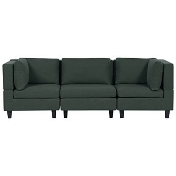 Modular Sofa Dark Green Fabric Upholstered 3 Seater Cushioned Backrest Modern Living Room Couch Beliani