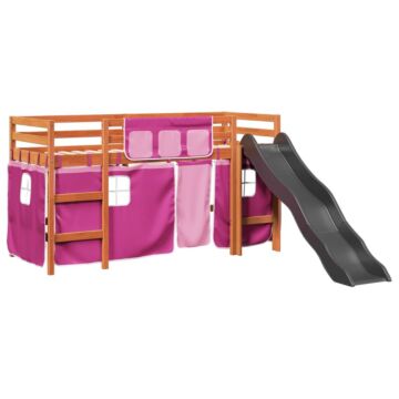 Vidaxl Kids' Loft Bed With Curtains Pink 90x190 Cm Solid Wood Pine