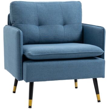 Homcom Modern Armchairs With Steel Legs, Upholstered Button Tufted Accent - Dark Blue