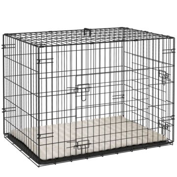 Pawhut Dog Crate With 2 Doors With Tray, Soft Cushion, Foldable Metal Dog Cage For Small Dogs, 76 X 53 X 60, Black