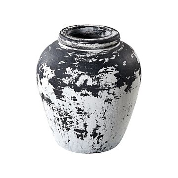 Decorative Vase Black And White Terracotta 33 Cm Handmade Painted Retro Vintage-inspired Design Beliani