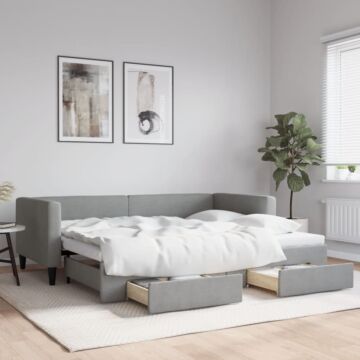 Vidaxl Daybed With Trundle And Drawers Light Grey 90x190 Cm Fabric