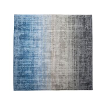 Rug Grey With Blue 200 X 200 Cm Ombre Effect Viscose Modern Living Room Beliani