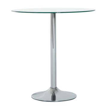 Homcom Round Dining Table, Modern Dining Room Table With Tempered Glass Top, Steel Base, Space Saving Small Bar Table
