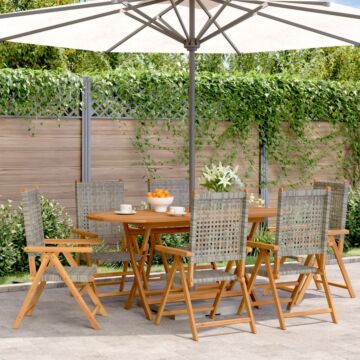 Vidaxl Reclining Garden Chairs 6 Pcs Grey Poly Rattan And Solid Wood