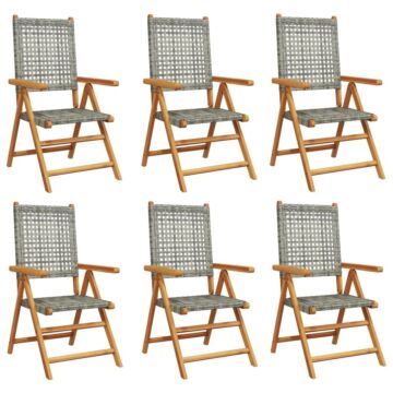 Vidaxl Reclining Garden Chairs 6 Pcs Grey Poly Rattan And Solid Wood