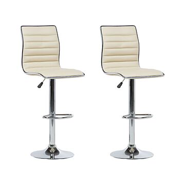 Set Of 2 Bar Chairs Beige Faux Leather Seat Silver Frame Counter Height Swivel Adjustable Height Beliani