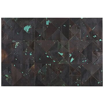 Rug Brown And Blue Cowhide Leather 230 X 160 Cm Abstract Handcrafted Low Pile Modern Beliani