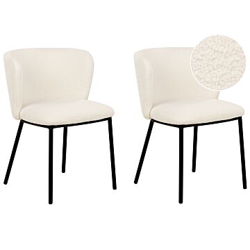 Set Of 2 Dining Chairs Off-white Boucle Upholstery Black Metal Legs Armless Curved Backrest Modern Contemporary Design Beliani