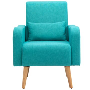 Homcom Accent Chair, Linen-touch Armchair, Upholstered Leisure Lounge Sofa, Club Chair With Wooden Frame, Teal