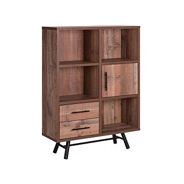 Bookcase Light Wood With Black Legs 131 Cm 2 Drawers 1 Cabinet 4 Shelves Rustic Beliani