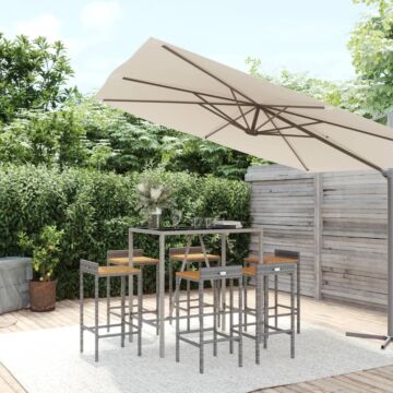 Vidaxl 7 Piece Garden Bar Set Grey Poly Rattan& Solid Wood Acacia