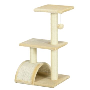 Pawhut 72cm Cat Tree With Scratching Post, Pad For Indoor Cats - Cream White