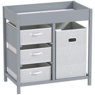 Aiyaplay Baby Changing Unit With 4 Storage Drawers, Mat For Bedroom Nursery, 84 X 84.5 Cm, Grey