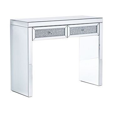 Console Table Silver Mirrored Glass 2 Drawers Glamour Storage Side Table Living Room Corridor Beliani