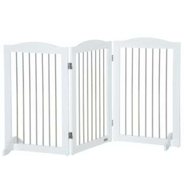 Pawhut Foldable Dog Gate, Wooden Freestanding Pet Gate With 2 Support Feet, Dog Barrier For Doorways, Stairs, Halls - White