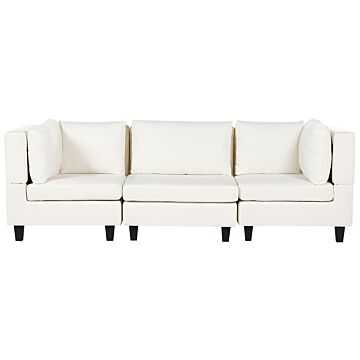Modular Sofa Off-white Fabric Upholstered 3 Seater Cushioned Backrest Modern Living Room Couch Beliani