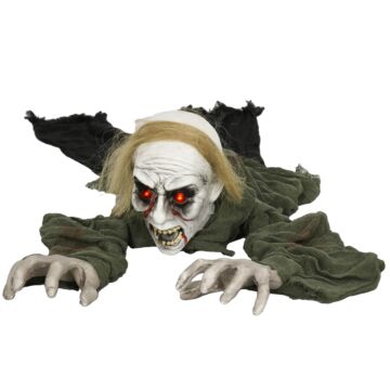 Homcom 167 Cm Outdoor Halloween Decoration Crawling Zombie, Animated Prop Decor With Sound Activated, Light Up Eyes
