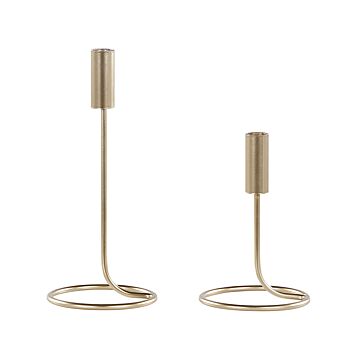 Set Of 2 Candle Holders Gold Iron Round Shape Modern Minimalistic Candlesticks Decoration Beliani