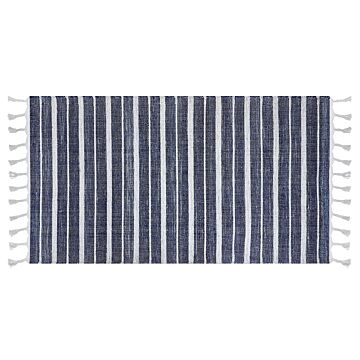 Area Rug Blue Fabric 80 X 150 Cm Living Room Bedroom Stripe Pattern Modern Beliani