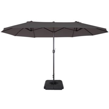 Outsunny 4.6m Garden Parasol Double-sided Sun Umbrella Patio Market Shelter Canopy Shade With Umbrella Stand, Grey