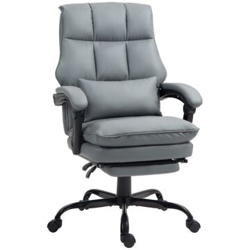 Homcom Faux Leather Reclining Office Chair, With Footrest - Grey