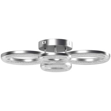 Homcom Led Ceiling Light, Modern 4 Rings Ceiling Lamp With Wall Switch Control, 40w 4350lm Flush Mount Ceiling Light With 3500k/4500k/6000k Colour Temperatures For Living Room, Bedroom, Silver Tone