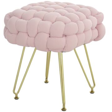 Homcom Velvet-feel Bold Woven Footstool - Pink