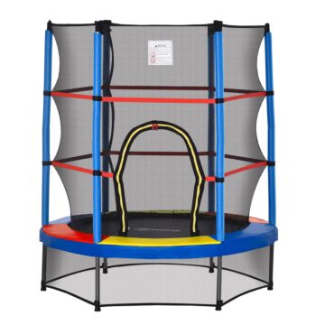 Homcom 5.2ft/63 Inch Kids Trampoline With Enclosure Net Steel Frame Indoor Round Bouncer Rebounder Age 3 To 6 Years Old Multi-color