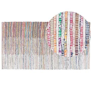Area Rag Rug Multicolour Stripes Cotton 80 X 150 Cm Rectangular Hand Woven Beliani