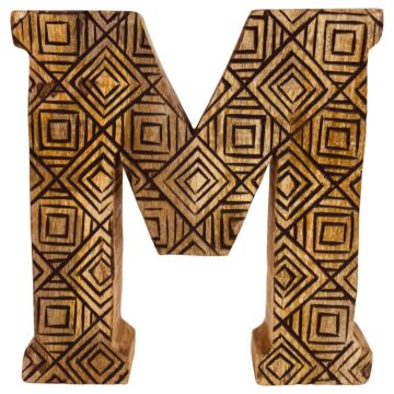 Hand Carved Wooden Geometric Letter M