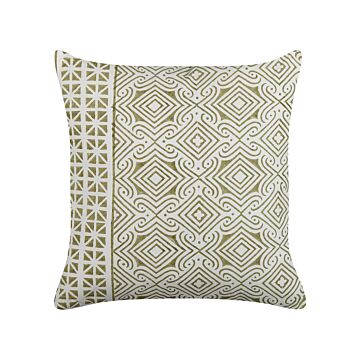 Set Of 2 Scatter Cushions Green And White 45 X 45 Cm Hand Block Print Removable Covers Zipper Oriental Pattern Beliani