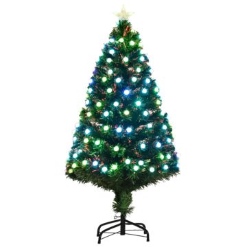 Homcom 4ft Prelit Christmas Tree Artificial W/fibre Optic Decorations Led Light Holiday Home Xmas Decoration-green