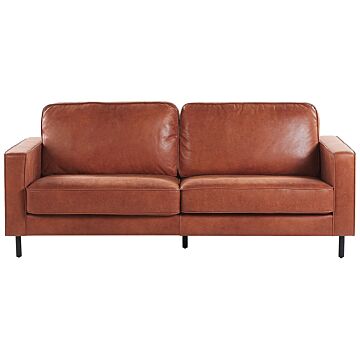 3 Seater Sofa Gold Brown Faux Leather Retro Living Room Accent Chair Black Legs Track Arm Beliani