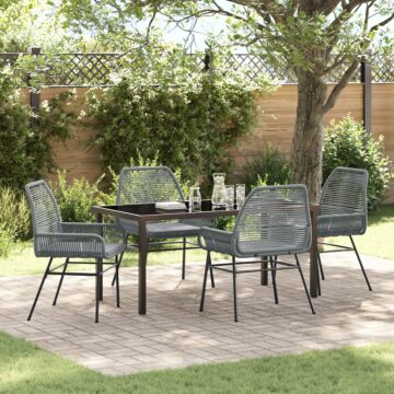 Vidaxl 5 Piece Garden Dining Set With Cushions Grey Poly Rattan