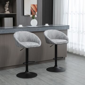 Homcom Modern Adjustable Bar Stools Set Of 2, Swivel Pu Leather Breakfast Barstools With Footrest Armrests Back, For Kitchen Counter Light Grey