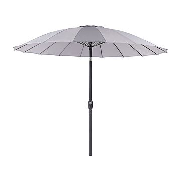 Market Garden Parasol Light Grey Fabric Aluminium Pole ⌀ 255 Cm Modern Octagonal Outdoor Umbrella Crank Mechanism Tilting Uv Resistant Beliani