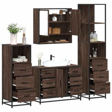 Vidaxl 4 Piece Bathroom Furniture Set Brown Oak Engineered Wood