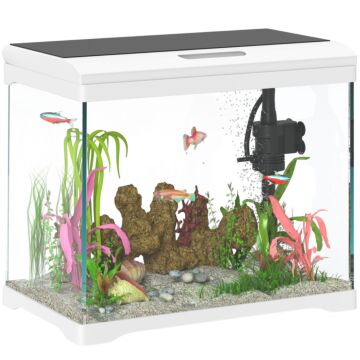 Pawhut 17l Glass Fish Tank With Filter System, Led Light, Water Pump, For Betta, Goldfish, Shrimps, White