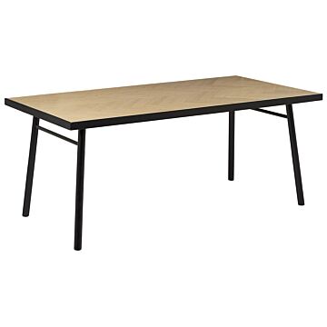 Dining Table Light Wood With Black Mdf Rubberwood 180 X 90 Cm Rectangular For 6 People Traditional Dining Room Beliani