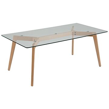 Coffee Table Transparent Glass Top Wooden Legs Rectangular Scandinavian Modern Beliani