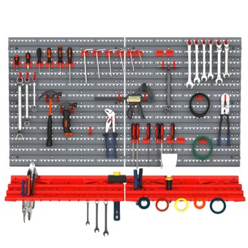 Durhand 54 Pcs On-wall Tool Organizer Wall Equipment Holding Pegboard Home Diy Garage Organiser Diy W/ 50 Pegs 2 Shelves