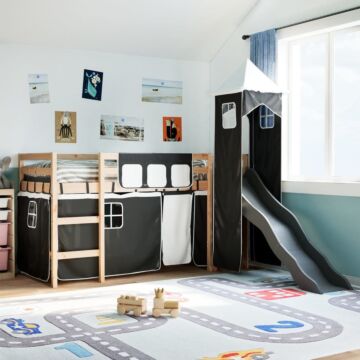 Vidaxl Kids' Loft Bed With Tower White&black 90x190 Cm Solid Wood Pine