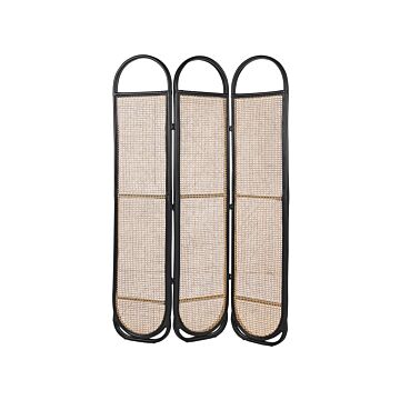 Room Divider Natural Rattan Frame And Mesh 3 Panels Folding Decorative Screen Partition Beliani