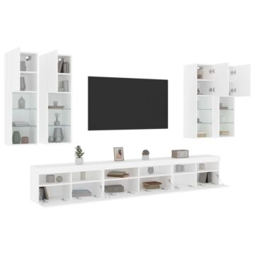 Vidaxl 7 Piece Tv Wall Cabinet Set With Led Lights White